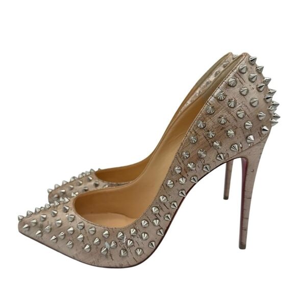 NEW Christian Louboutin Follies Spikes 100 Liege Pepite Silver Size 40 / 10 - Picture 2 of 13